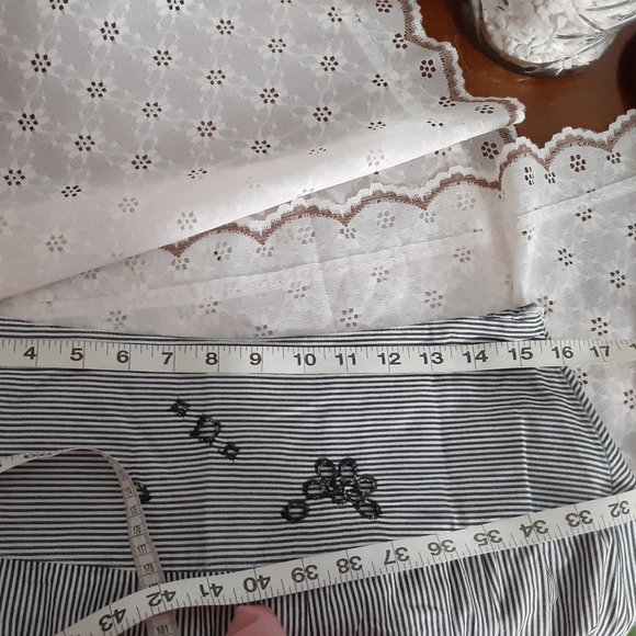 Allison Taylor Blue & White Pinstripe A Line Midi Skirt Applique Flowers - Picture 9 of 9